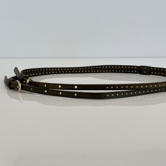 KHAKI STUDDED LEATHER DOUBLE BUCKLE BELT main image 9